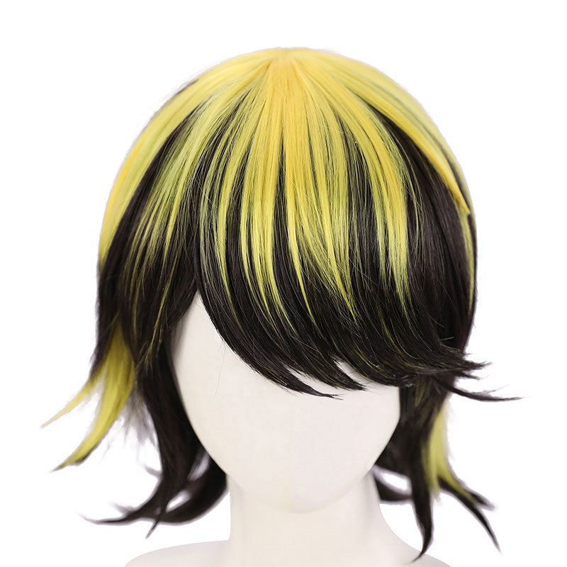 35CM Tokyo卍Revengers Hanemiya Kazutora Yellow Black Short  Curly Cosplay Wig