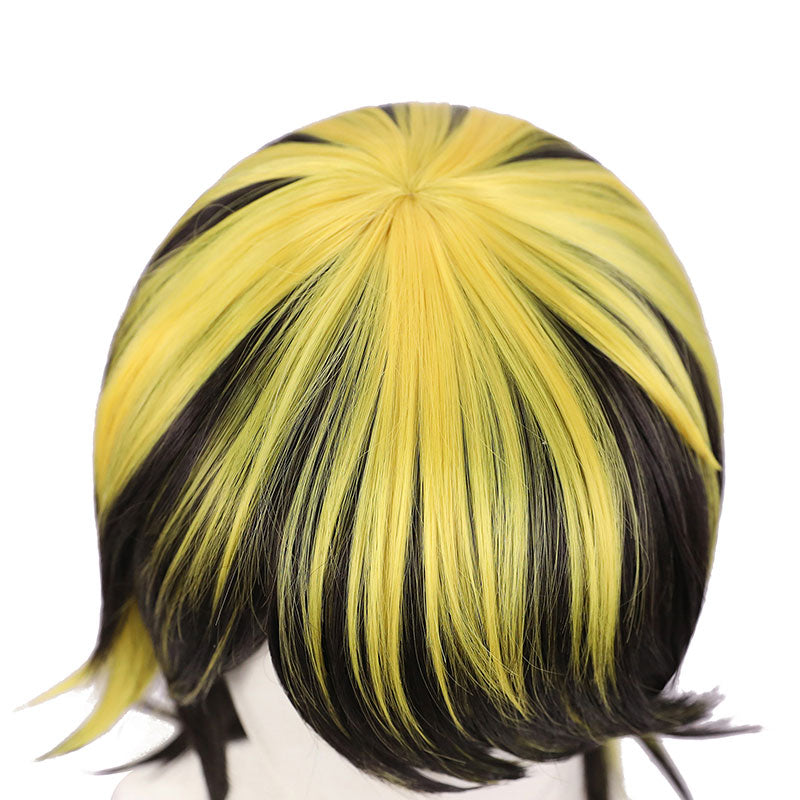 35CM Tokyo卍Revengers Hanemiya Kazutora Yellow Black Short  Curly Cosplay Wig