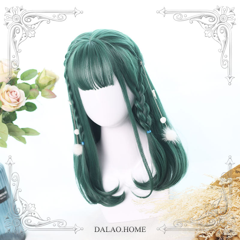 40cm Harajuku Soft Girl Cheryl Dark Green Long Straight Lolita Wig