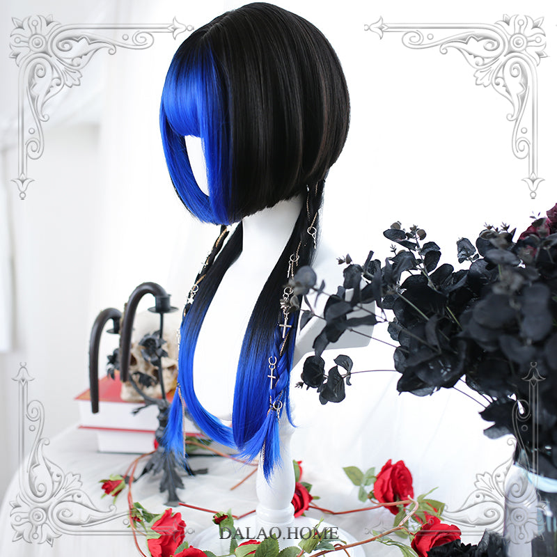 60CM Jellyfish Head  Black And Blue Gradient Long Lolita WigC
