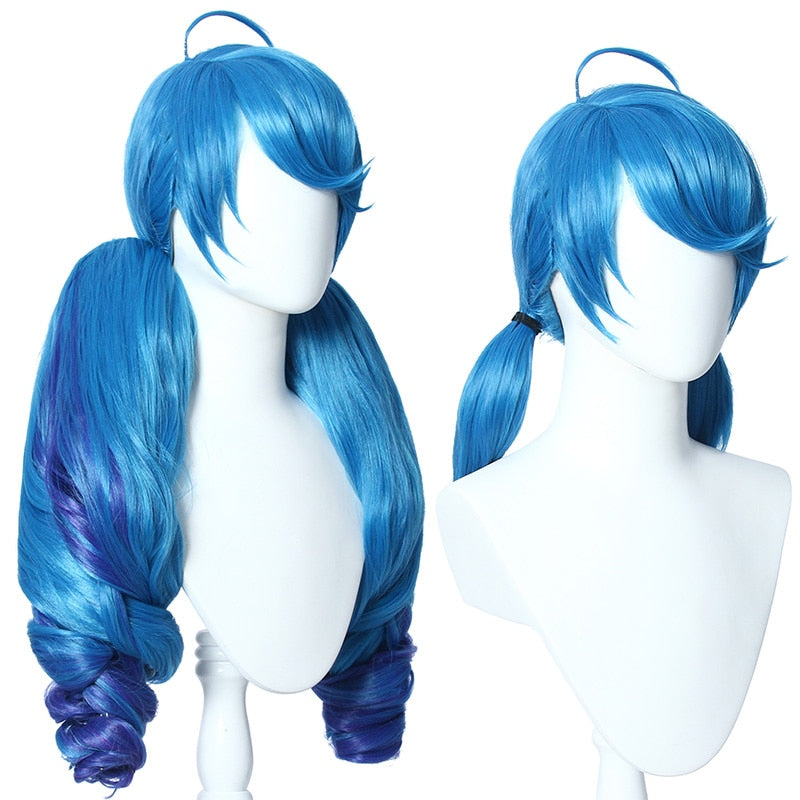 LoL Gwen Ombre Blue Women Long Curly Wavy Cosplay Wig