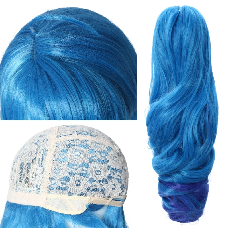 LoL Gwen Ombre Blue Women Long Curly Wavy Cosplay Wig