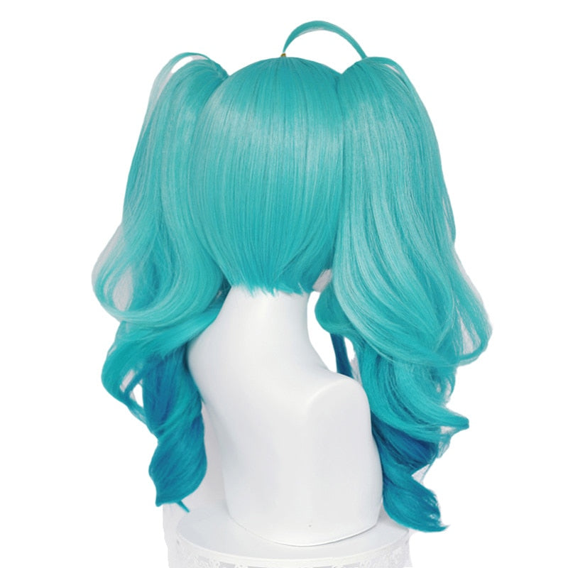 Gradient Blue Cosplay Wig Long Culry Wig with Ponytail Lolita Wigs