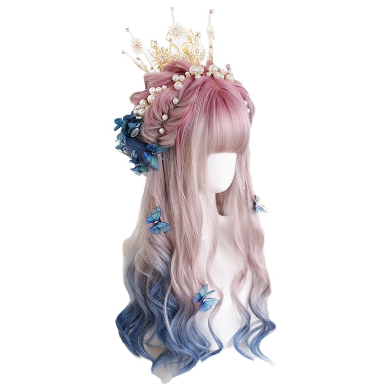 Pink Gradient Blue Lolita Blong Loose Wave Cosplay Wig