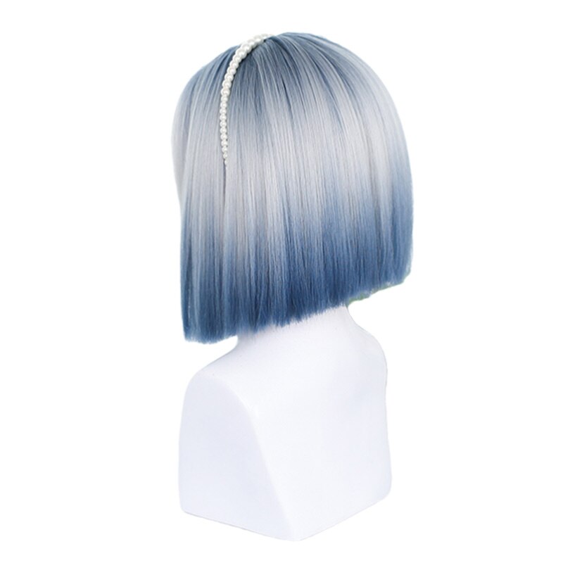 Gradient Blue Lolita For Women Bob wig with Bangs Short Harajuku Cosplay Wig