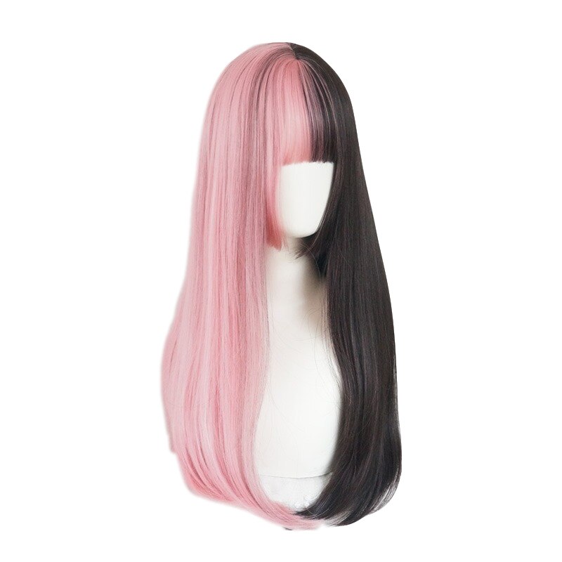 Pink and Black Lolita 60cm Long Straight Cosplay Wig