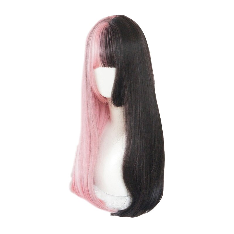 Pink and Black Lolita 60cm Long Straight Cosplay Wig