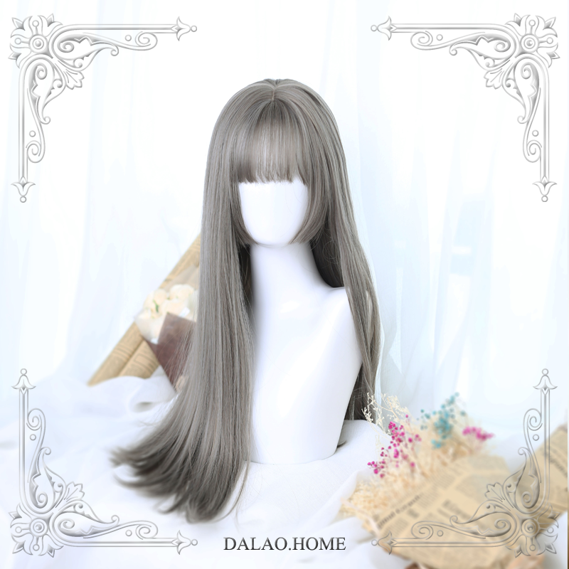 Harajuku soft girl Aoki Linen Grey Long Stright Lolita Wig