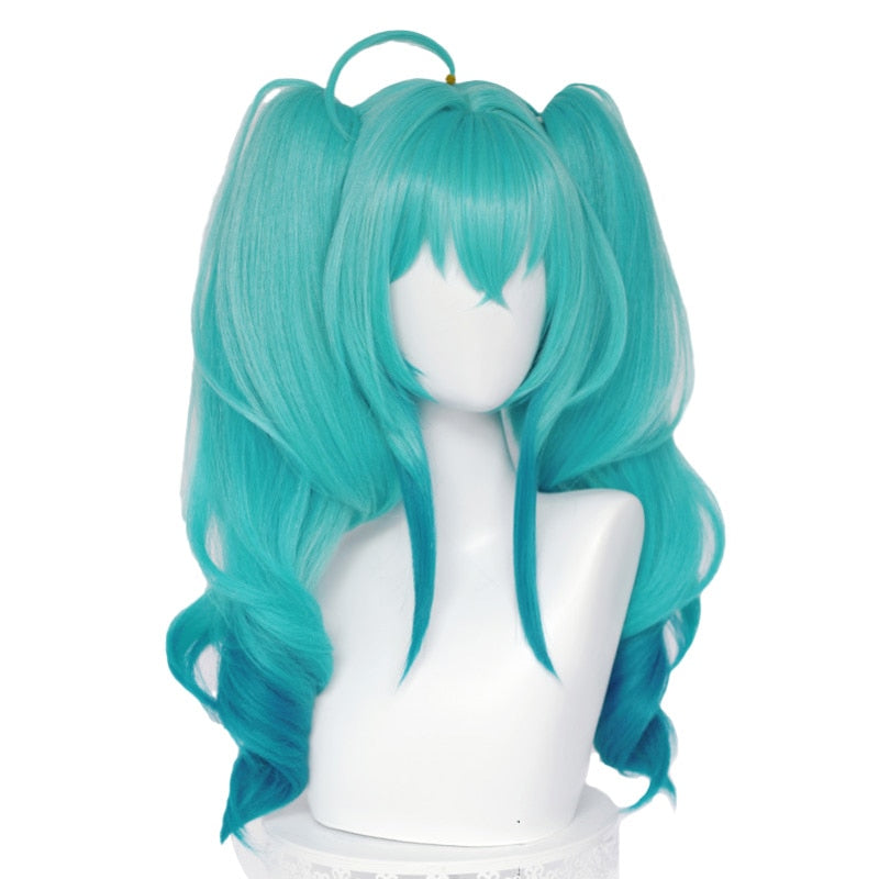 Gradient Blue Cosplay Wig Long Culry Wig with Ponytail Lolita Wigs