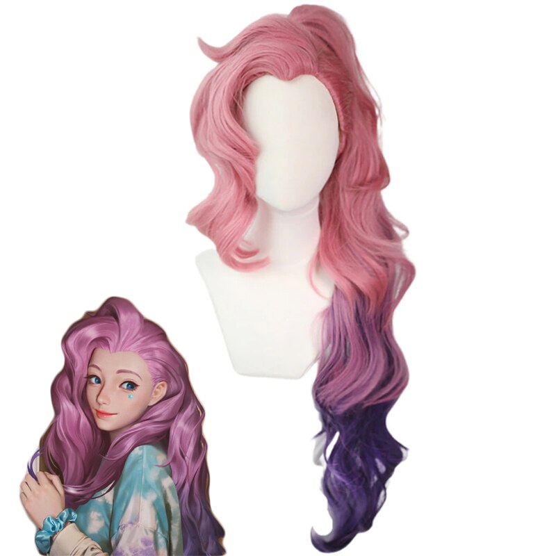 LoL Seraphine KDA Cosplay Long Pink Mixed Purple Wig
