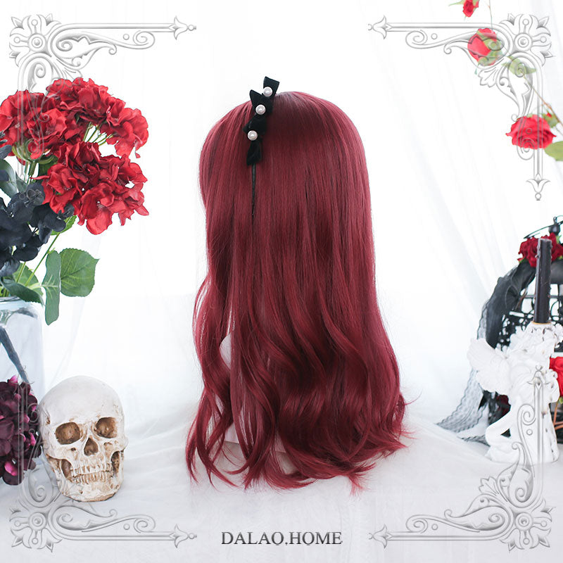Ins Red Lotus Red Wine Long Curly Lolita Wig