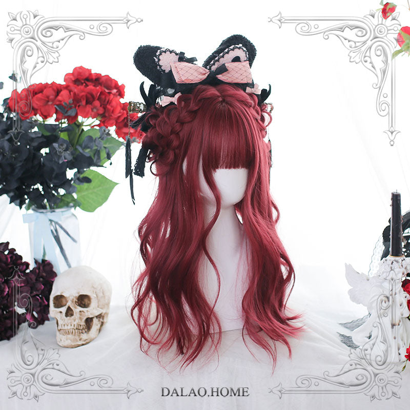 Ins Red Lotus Red Wine Long Curly Lolita Wig
