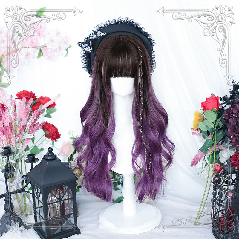 Lolita Black Mixed Purple Long Curly Cosplay Wig