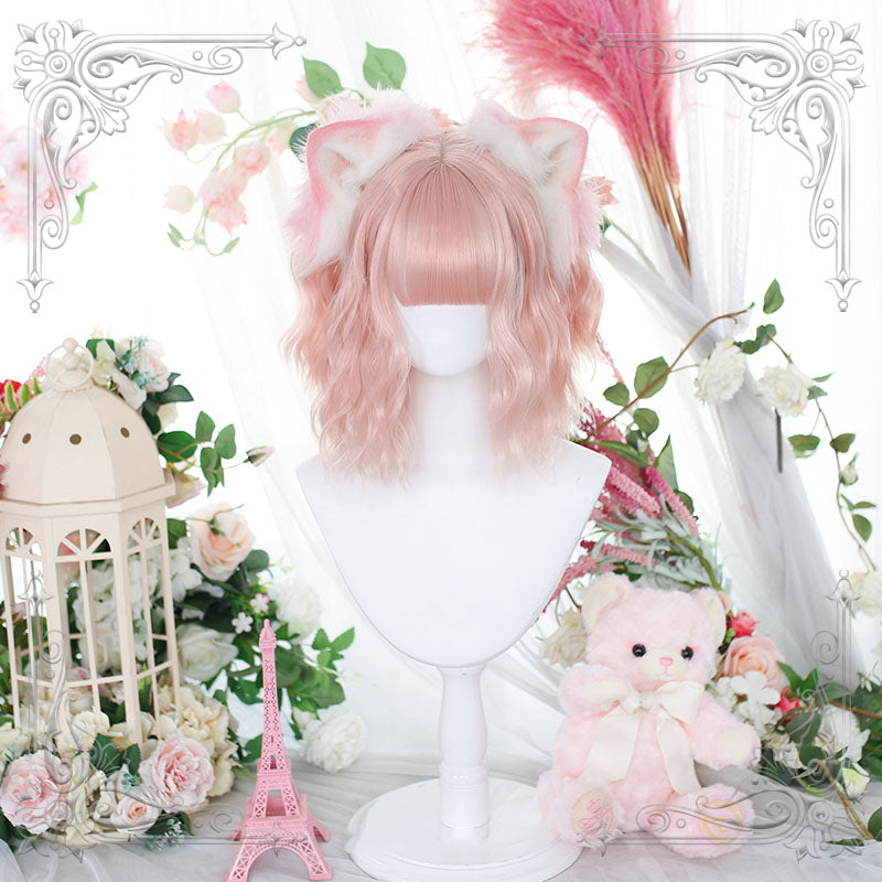 Lolita Pink Short Curly Cosplay Wig