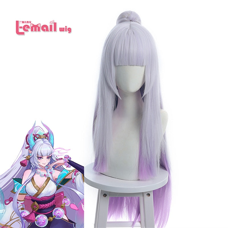 Spirit Blossom Syndra Cosplay Wigs LoL Cosplay Long Gradient Wig with Ponytail Heat Resistant Wig