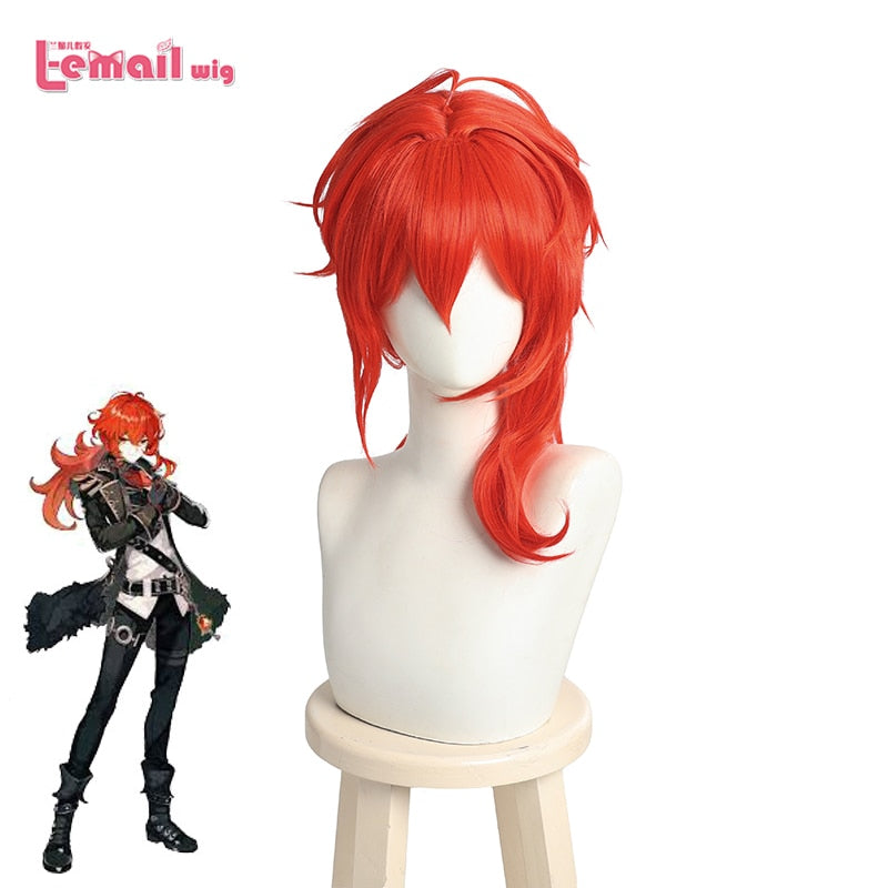 Game Genshin Impact Diluc 70cm Red Long Cosplay Wig