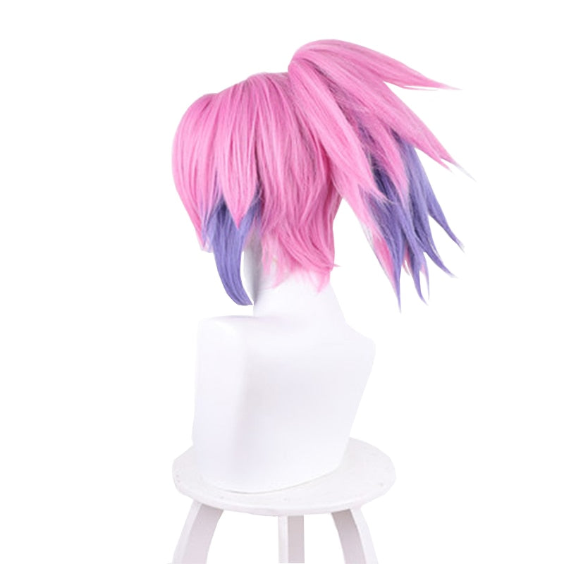 LOL Battle Bat Vayne 40cm Pink Mixed Purple Short Ponytail Cosplay Wig