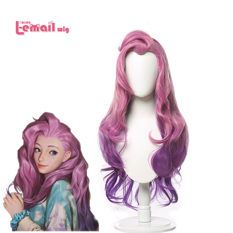 LOL Seraphine Cosplay Wig KDA Cosplay Loose Wave Straight Long Pink Mixed Purple Wig